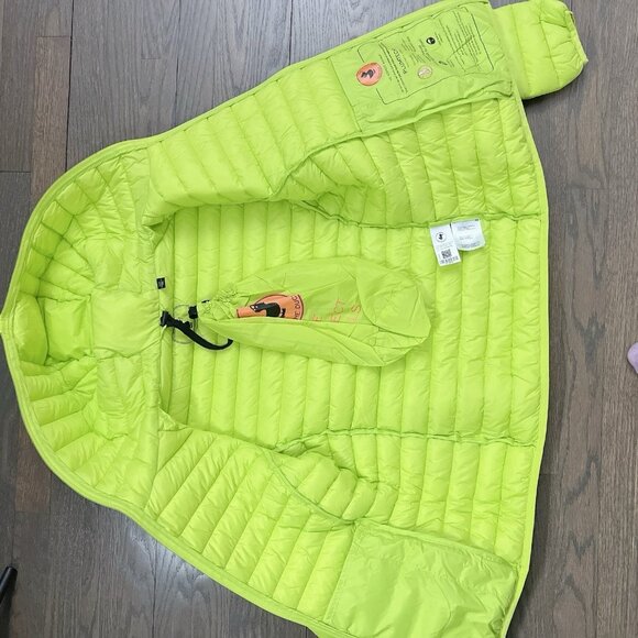 Save The Duck Lightweight Fluo Yellow Kyla Hooded Puffer Jacket Womens Medium - Picture 7 of 9
